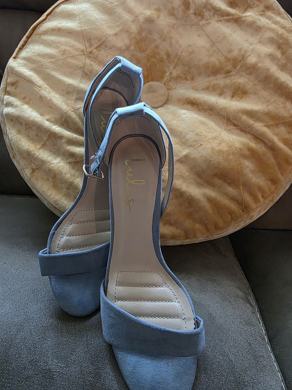 Lulu's Blue Suede Ankle-Strap Block Heel Sandals